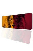 SonicTouch Sarı Kırmızı Aslan Temalı Kaymaz Gaming Oyuncu Masaüstü Dikişsiz Klavye Mouse Pad 32x70Cm - 1