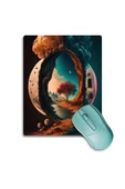 SonicTouch Ay ve Ağaç Temalı Kaydırmaz Gaming Oyuncu Dikişsiz Mavi Turuncu Mouse Pad/Ped 17x21cm - 1