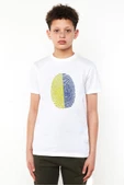 Sarı Lacivert Parmak İzi Beyaz Çocuk Bisikletyaka Tshirt - 1