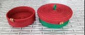 3 PARÇA KAPAKLI HASIR SEPET 20CM YUVARLAK BORDO&YEŞİL EV BANYO ÖRME HAVLU DÜZENLEYİCİ ORGANİZER - 1