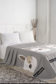 Upstyle Doğal Pike Baskılı King 240x230cm Tavşancık A.Kahve-Gri-Pembe - 1