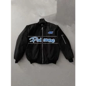 Lucky Life Tam Kalıp Uzun Kol Baskılı Bomber Ceket - Siyah - 1