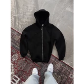 Oversize Tam Fermuarlı Uzun Kol Hırka - Siyah - 1