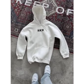 Uzun Kol Kapşonlu Göğüs Baskılı SweatShirt - Beyaz - 1