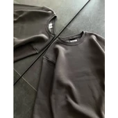 Kışlık Bisiklet Yaka Üç İplik Basic SweatShirt - Füme - 1