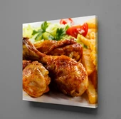 KIZARMIŞ TAVUK VE PATATES KARE KANVAS TABLO - 1