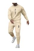Erkek Dikey Baskılı Oversize Bisiklet Yaka Eşofman Takımı - 4