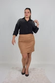 Büyük Beden Süet Etek Kahverengi - 3