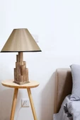 Lumexx Kule Yanık Ahşap Masa Lambası Pramit 15-3 Abajurlu - 2