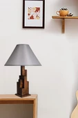 Lumexx Kule Ceviz Ahşap Masa Lambası Pramit Hasır Gri Abajurlu - 1