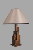 Lumexx Kule Ceviz Ahşap Masa Lambası Pramit Koyu Hasır Abajurlu thumbnail 3