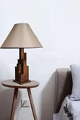 Lumexx Kule Ceviz Ahşap Masa Lambası Pramit Açık Hasır Abajurlu - 2