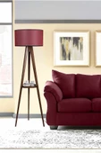 Lumexx Sehbalı Tripod Ceviz Lambader Silindir Hasır Bordo Abajurlu - 1