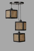 Lumexx KUMSAL 3 LÜ TEPSİLİ SİYAH RATTAN AVİZE - 2