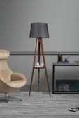 Lumexx Sehbalı Tripod Ceviz Lambader Pramit Hasır Siyah Abajurlu thumbnail 1