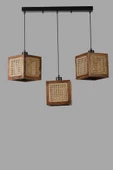 Lumexx KUMSAL 3 LÜ SIRALI CEVİZ RATTAN AVİZE - 2
