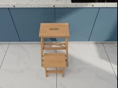 Ahşap Katlanabilir Basamaklı Tabure Meşe Renk - 3