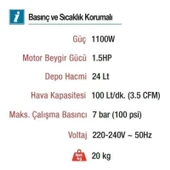 Vido 24 Lt. Sessiz Yağsız Kompresör 220V 1,5Hp 100L/min 7 Bar WD060212415 - 2