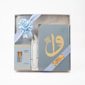 Takke + Esans + Tesbih + Seccade + Kadife Kuran Hediye Seti (Hafız Boy, Mavi) thumbnail 2