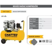Chattel 24 Lt. Sessiz Yağsız Kompresör 220V 1Hp 60L/min 8 Bar CHT1224 - 2