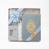 Takke + Esans + Tesbih + Seccade + Kadife Kuran Hediye Seti (Hafız Boy, Mavi) thumbnail 3
