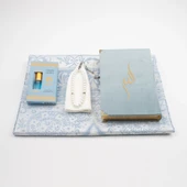 Takke + Esans + Tesbih + Seccade + Kadife Kuran Hediye Seti (Hafız Boy, Mavi) thumbnail 5