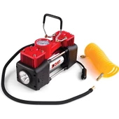 PRODHT 12V DC Ledli Mini Araç Kompresörü Çift Pistonlu Top ve Bot Şişirme Aparatlı D12010002 - 1