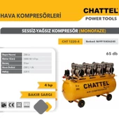 Chattel 200 Lt. Sessiz Yağsız Kompresör 220V 4Hp 280L/min 8 Bar CHT1220-4 - 2