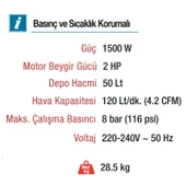 Vido 50 Lt. Sessiz Yağsız Kompresör 220V 2Hp 120L/min 8 Bar WD060215020 - 2