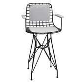 Knsz ufak boy tel bar sandalyesi 1 li uslu syhbyz kolçaklı sırt minderli 55 cm oturma yüksekliği mutfak bahçe cafe ofis thumbnail 2