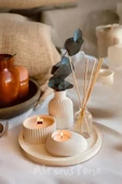 Dekoratif Tepside 5 Li Set Vazo, Vanilya Kokulu Mum, Tealight Mumluk ve Dekoratif Şişe - 1