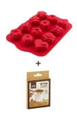 12'li Karma Silikon Kek Kalıbı ve Pasta Süsleme Şablonu, Kahve, Tatlı Şekillendirici Süsleme Aparatı İkili Set - 1