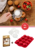12'li Karma Silikon Kek Kalıbı ve Pasta Süsleme Şablonu, Kahve, Tatlı Şekillendirici Süsleme Aparatı İkili Set - 2