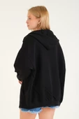Kadın 3 İp Şardonlu Kapüşonlu Fermuarlı Oversize Sweatshirt Siyah - 6