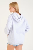 Kadın 3 İp Şardonlu Kapüşonlu Fermuarlı Oversize Sweatshirt Gri - 6