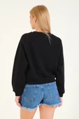 Kadın 3 İp Şardonlu Sıfır Yaka Oversize Sweatshirt Siyah - 6