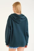 Kadın 3 İp Şardonlu Kapüşonlu Fermuarlı Oversize Sweatshirt Yeşil - 6