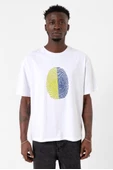 Sarı Lacivert Parmak İzi Beyaz Erkek Oversize Tshirt - 1