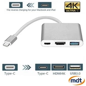 Technow 3'in 1 Type-C to Hdmi 4K USB 3.0 Çevirici Dönüştürücü Adaptör thumbnail 2