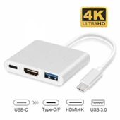 Technow 3'in 1 Type-C to Hdmi 4K USB 3.0 Çevirici Dönüştürücü Adaptör thumbnail 6