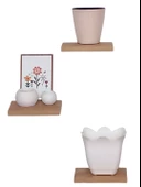 yankı-byeg 20 Cm Üçlü Safir Meşe Mdf Uçan Mini Duvar Rafı Gizli Bağlantı Çiçeklik - 1