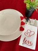 Kırmızı Yaldızlı Beyaz Cepli Aır Touch Kalpli Love Yazılı Peçete 12 Adet 40x40 - 2