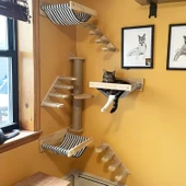 5 Parça Kedi Tırmalama Parçası, Kedi Parkuru, Kedi Evi, Kedi Yatağı, Kedi Duvar Evi, Kedi Duvar Rafı, Lüks %100 Doğal - 1