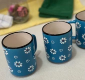 Papatya Desen 2 li El işleme Çay Kahve Kupa Ve 1 adet Lokumluk Kase - 9