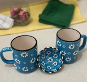 Papatya Desen 2 li El işleme Çay Kahve Kupa Ve 1 adet Lokumluk Kase - 5