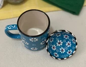 Mavi Renk Papatya Çay Desen Kahve Kupa Ve Lokumluk Kase thumbnail 2