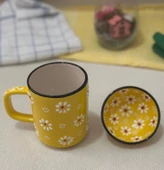 Papatya Desen Sarı Çay Kahve Kupa Lokumluk Kase - 1 adet - 1