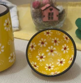 Papatya Desen Sarı Çay Kahve Kupa Lokumluk Kase - 1 adet - 5