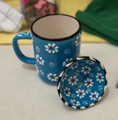 Mavi Renk Papatya Çay Desen Kahve Kupa Ve Lokumluk Kase thumbnail 6