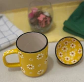 Papatya Desen Sarı Çay Kahve Kupa Lokumluk Kase - 1 adet - 3